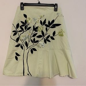 Anthropologie Odell A Line Pleated Embroidered Button Floral Skirt Size 8